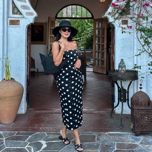 🔥🔥Zara Black and White Polka Dot Strapless Dress - Picture 1 of 5